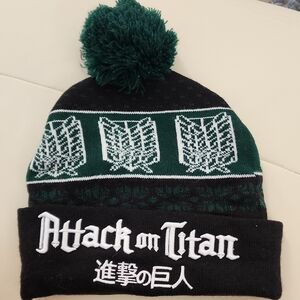 Attack on Titan Green and Black Pom pom Beanie